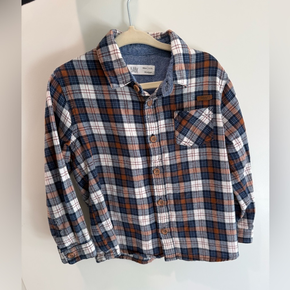 El Corte Ingles Spanish brand Kids Plaid Shirt - Blue, Brown, and White